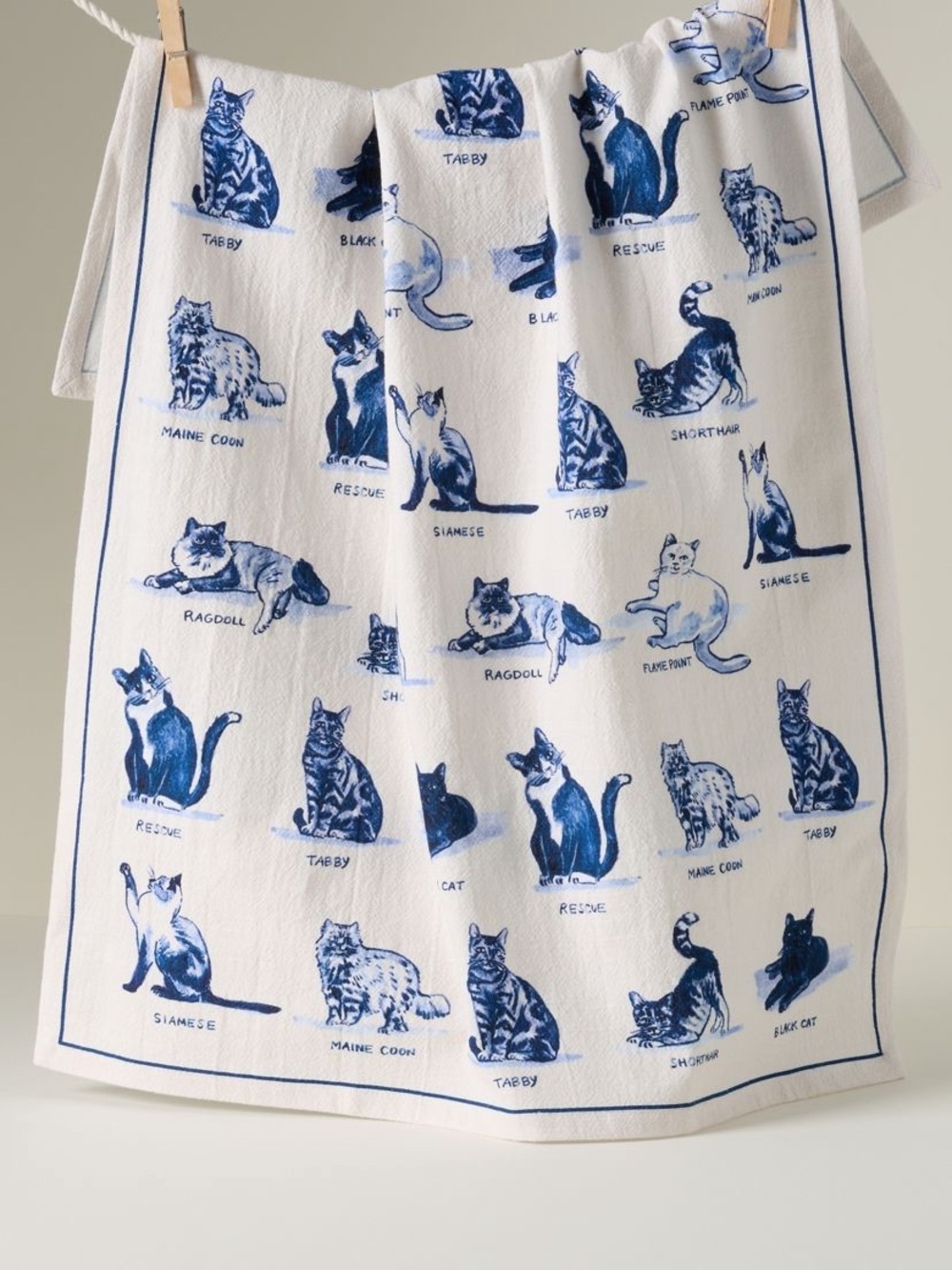 Anthropologie Cat Print Chambray Mug, Plate, Kitchen Towel Set in Cream and Navy - Picture 4 of 10